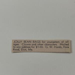Jolly Bean Bags G.W. Hardy Fore Road Eliot ME 1952 Magazine Ad SAG5-S4